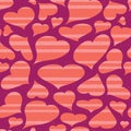 Vector magenta hearts with stripes seamless pattern background