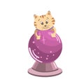 Vector magic cat hugs a crystal ball