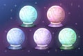 Vector Magic Fortune Sphere Glass Ball Set. Witchy Magic Crystal Ball, Fortune Teller, Magic Crystal Balls. Predictions