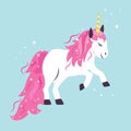 Vector magic illustration of cute dreaming unicorn