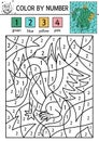 Vector Magic kingdom color by number activity with green dragon. Fairytale counting game with cute dinosaur. Funny coloring page