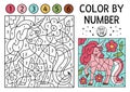 Vector Magic kingdom color by number activity with pink unicorn and flowers. Fairytale counting game with cute horse. Funny Royalty Free Stock Photo