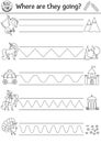 Vector magic kingdom handwriting practice worksheet. Fairytale printable black and white activity for pre-school children. Fantasy Royalty Free Stock Photo