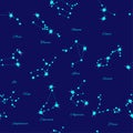 Vector magic seamless pattern with constellations and stars on blue background Royalty Free Stock Photo