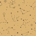 Vector magic seamless pattern with constellations and stars. Royalty Free Stock Photo