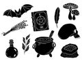 Vector magic set. Hand drawn black doodle elements. Witchs Potion.