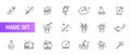 Vector magic surprise line icon set. Outline magician glass ball wand rabbit, trick mystery symbols