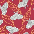 Vector Magical Moths in BandW on Red seamless pattern background. Royalty Free Stock Photo