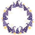 Vector Magical Starry Wizard Hats Circle Wreath