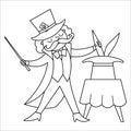 Vector magician line icon. Circus artist outline clipart. Amusement holiday black and white man showing trick with rabbit. Cute