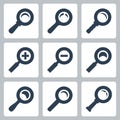 Vector magnifier glass icons set: search, zoom