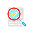 Vector magnify glass with contract, approved loan, document with check mark white line icon. Royalty Free Stock Photo