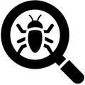 Vector of Magnifying Glass with Bug Symbol for Software Debugging