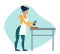 Vector of a maid woman cleaning a table by spraying solution and wiping with sponge