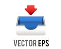 Vector mail, document paper tray icon with red down arrow for email inbox