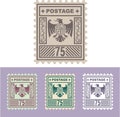 Vector Mail Stamp with Eagle Badge Shield Seventy Five