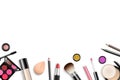Vector make-up background with space for your text and cosmetic tools on white background from top view Royalty Free Stock Photo