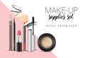 Vector make-up themed poster template with cosmetic supplies and stains and smears with space for your text