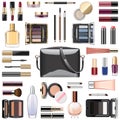 Vector Makeup Cosmetics with Black Handbag