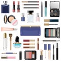 Vector Makeup Cosmetics with Blue Cosmetic Bag Royalty Free Stock Photo