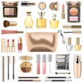 Vector Makeup Cosmetics with Golden Cosmetic Bag