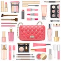 Vector Makeup Cosmetics with Pink Handbag Royalty Free Stock Photo