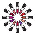 vector colorful opened lipstick tubes Royalty Free Stock Photo