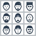 Vector male faces icons set Royalty Free Stock Photo