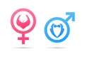 Vector male and female gender symbol. Man and woman icon. Gentleman and lady toilet sign