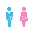 Vector male and female icon set. Gentleman and lady toilet sign. Man and woman user avatar. Flat design style. Royalty Free Stock Photo