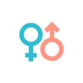 Vector male and female icon set. Gentleman and lady toilet sign. Man and woman user avatar. Flat design style Royalty Free Stock Photo