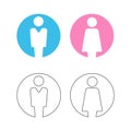 Vector male and female icon set. Gentleman and lady toilet sign. Man and woman user avatar. Flat and linear design style. Editable Royalty Free Stock Photo