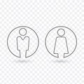 Vector male and female icon set. Gentleman and lady toilet sign. Man and woman user avatar. linear design style. Editable stroke. Royalty Free Stock Photo