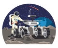 Vector man astronaut repairing moon rover car