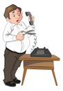 Vector of man cutting telephone cord