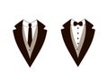Vector Man Fashion, Tuxedo, Jackets, Weddind Suit with Bow Tie and Tie. Royalty Free Stock Photo