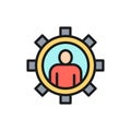 Vector man with gear, engineer, tech worker flat color line icon. Royalty Free Stock Photo