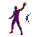 Vector man with hand up to stop. Human showing stop gesture. Silhouette of a standing man.