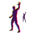 Vector man with hand up to stop. Human showing stop gesture. Silhouette of a standing man. Vector illustration