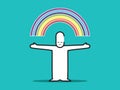 Vector : man open arm with rainbow above hand on blue background Royalty Free Stock Photo