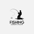 Vector man river fishing logo design,silhouette,monochrome logo,fishing logo in white background vector template,emblems icon