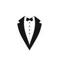 Vector Man`s Tuxedo Jacket Icon, Weddind Suit with Bow Tie.
