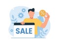 Vector of a man with a sale signboard