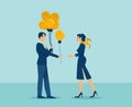 Vector of a man sharing an idea with a business woman, giving her a balloon idea light bulb Royalty Free Stock Photo