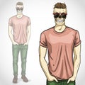 Vector man with skull with sunglasses and