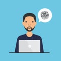 Vector man with tangled thoughts. Royalty Free Stock Photo