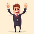 Vector manager or business character happy and with open arms, smiling broadly. Flat illustration. Royalty Free Stock Photo