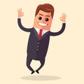 Vector manager character happy and with open arms, smiling broadly. Flat illustration. or business . Royalty Free Stock Photo