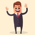 Vector manager character happy and with open arms, smiling broadly. Flat illustration. or business . Royalty Free Stock Photo