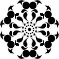 Vector mandala black round geometric with stars, abstract art, mandala abstract & artistic. black leaves.